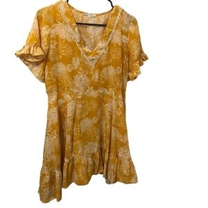 3/$15 Label of love mustard tropical leaf print mini dress
